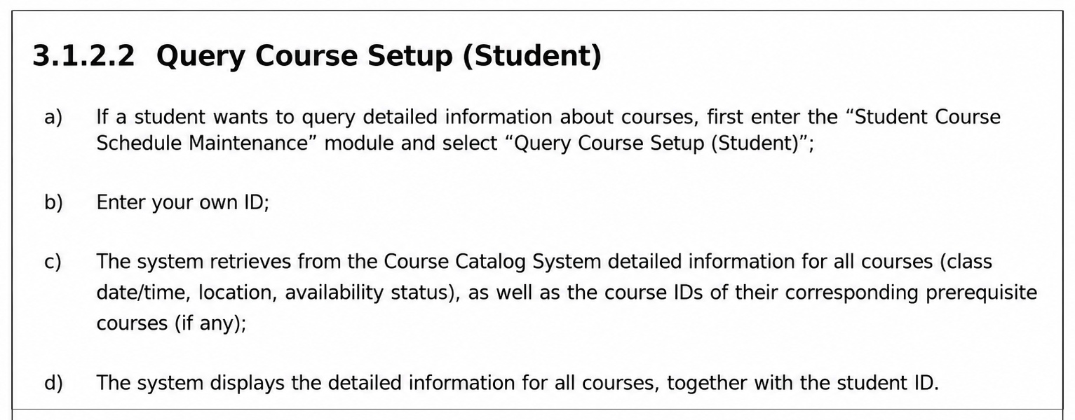 Query Course Setup (Student)
